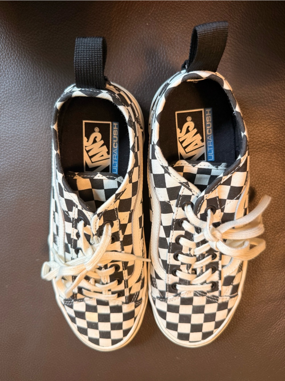 Vans women’s Ultracush Checkerboard Lace-Up Sneakers in Black and White